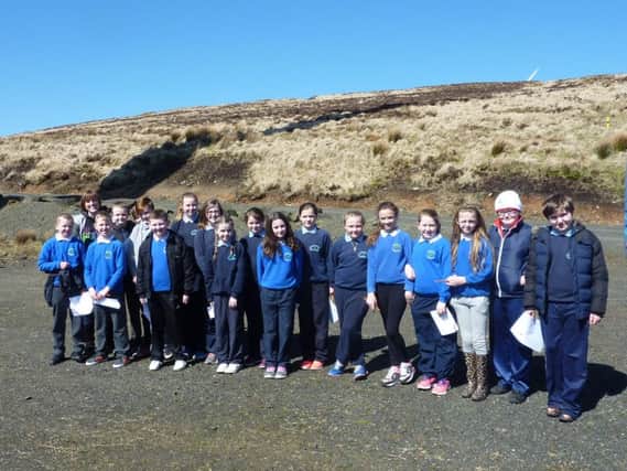 Pupils from Broughshane P.S and St Patricks P.S Loughgiel visit Gruig Wind Farm near Corkey. inbm19-16s