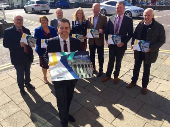 NIIRTA President Glyn Roberts at the Upper Bann launch of The Plan with members of Banbridge and Portadown Chamber of Commerce and Assembly candidates.