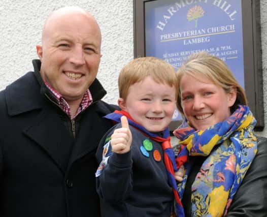 Lochlan Black (1st Ballymacash squirrel) pictured with his parents Steve and Susan.