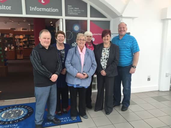 Carrickfergus Road Safety Committee members, Terry Clements, Isobel Day, Beryl McKnight, Bev Cragg, Patricia Johnston, chairperson and David Hilditch, at the poster competition prize-giving ceremony. INCT 17-754-CON