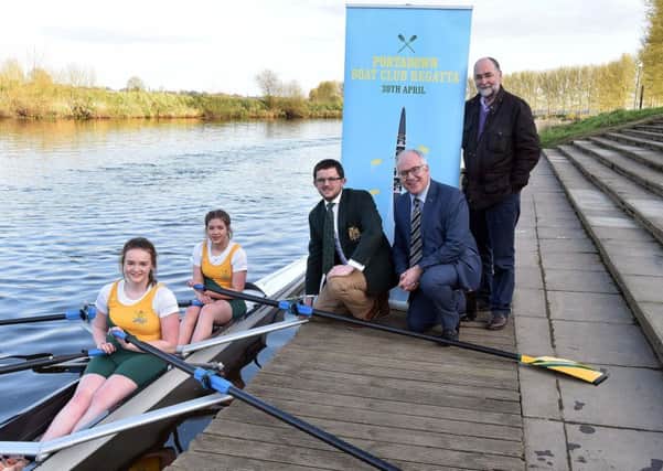 Matthew McAdam (centre) is set for his debut regatta as Portadown Boat Club captain. Also included, from left, are Alice Boyd, Niamh Clarke, Adrian Farrell (main sponsors, The Meadows Shopping Centre), Niall Irwin (club president).INPT16-203