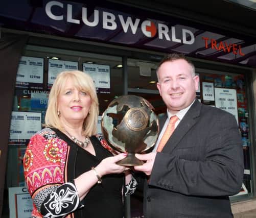 Proprietor of Clubworld Travel Delia Aston joins Jerome Corey from the Banbridge  branch to celebrate as the local travel agency has been nominated for the Top Agency in Northern Ireland award.  It is also the only NI travel company to be nominated in the Top Luxury Agency category in the Travel Trade Gazette's 2016 Awards.  The awards aim to find the best-performing agencies in the UK and Clubworld Travel has been shortlisted in the top 50 from over 2,000 companies.  The winners will be announced at a glamourous industry event in Birmingham at the end of the month Clubworld Travel is Northern Ireland's biggest independent retail travel agent and is currently Northern Ireland's Travel Agent of the Year.  It has seven branches across Northern Ireland and offers a wide range of holidays including cruises, skiing, city breaks, weddings, honeymoons and group travel.  For more information or to book, call in to one of Clubworld Travel's branches, call 028 3832 9600 or visit www.clubworldtravel.com. You can also fi