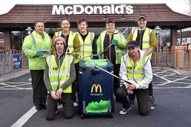 McDonald's Restaurant staff, Lurgan, pictured before their litter pick on the Portadown Road. Included are back row from left, Kirsty McGrail, Niamh McQuillan, Andy Mallon, Conor McCarron and Rory Hardy. front fromleft, Garath Haddock and Ruairi Shallow.