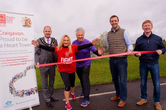 Lord Mayor of Armagh, Darryn Causby joins Cathy Devlin, Sheelin McKeagney, Chair Craigavon Heart Town; Padraic McKeever, House of Sport and Daryn Greene, CouncilSports Development Officer at The Launch of Craigavon 10K 

Craigavon Lakes Craigavon Co.Armagh
28 April 2016
CREDIT: LiamMcArdle.com