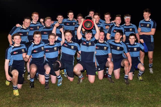 The victorious Dromore Under 18 team following their 24-21 victory over Rainey in the Nutty Krust final. 

Photo by TONY HENDRON.