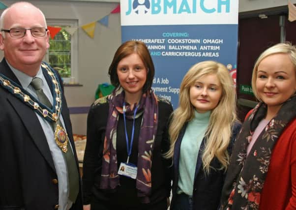 Cllr Ashe left with Michelle McMullan from Network Personnel and Julie Watterson, Women's Aid and Aine McFadden, Women's Aid.