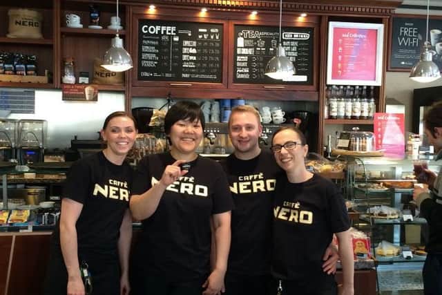 The staff of Caffe Nero in Ballymenas Fairhill Shopping Centre have been awarded a Caffe Nero Star. Pictured here in the premises are Diane, Stephanie, Stefan and Anca. (Submitted Picture)
