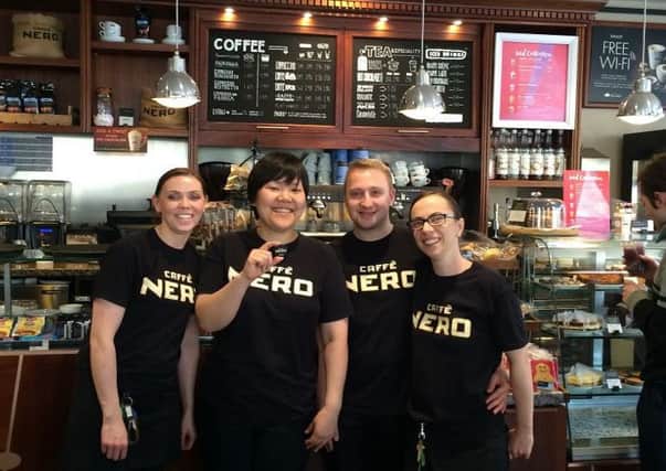 The staff of Caffe Nero in Ballymenas Fairhill Shopping Centre have been awarded a Caffe Nero Star. Pictured here in the premises are Diane, Stephanie, Stefan and Anca. (Submitted Picture)