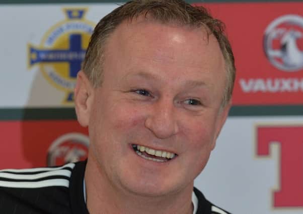 Pacemaker Press 27/3/2016 Northern Ireland Manager Michael O'Neill   during a Press conference ,  ahead of the Vauxhall International Challenge Friendly against Slovenia on Monday evening, at the  National Football Stadium in Belfast. Picture Colm Lenaghan/ Pacemaker