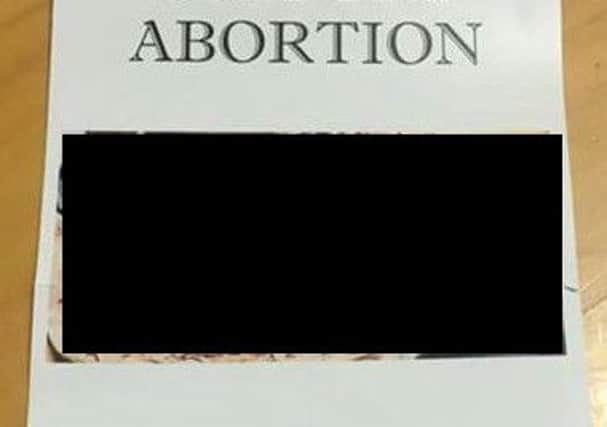 Abortion propoganda leaflet distributed at homes in the Dungannon area. We have blacked out the image