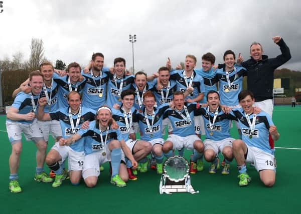 Lisnagarvey celebrate with the shield after defeating Banbridge. Photograph By Declan Roughan  / PressEye