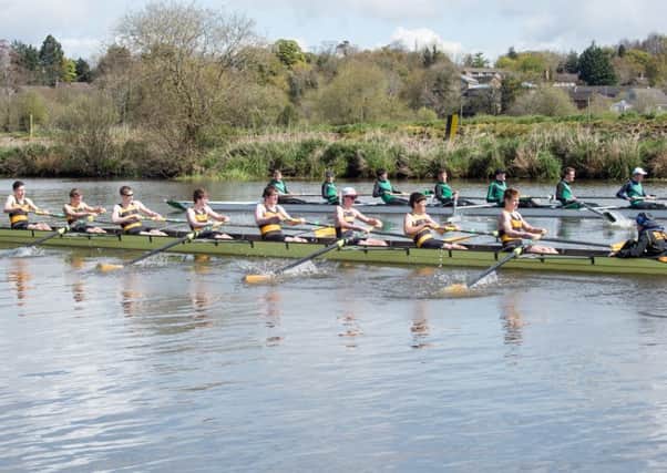 Neptune (background) finished in front by a narrow margin during this race against RBAI at the recent Portadown Boat Club regatta on the River Bann.