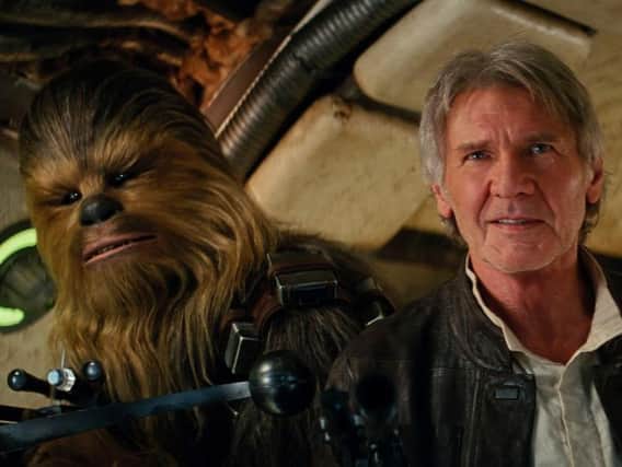 Chewbacca and Han Solo in Star Wars - Episode VII: The Force Awakens.