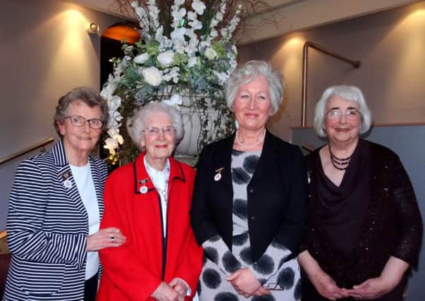 Newly appointed 'honorary'  members of Ballymena Floral Art Group. (L-R) Margaret Barr, Mavis Speers, Ross McGookin (Chairman) and Elizabeth Aitcheson (Missing:  Sandra Carson). (Submitted Picture).