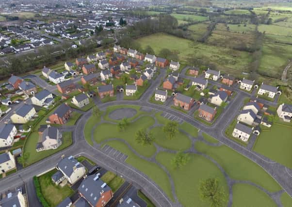 An aerial viewpoint of Neptune Group's plans for new residential development at Readers Park, Ballyclare. INNT 19-500CON