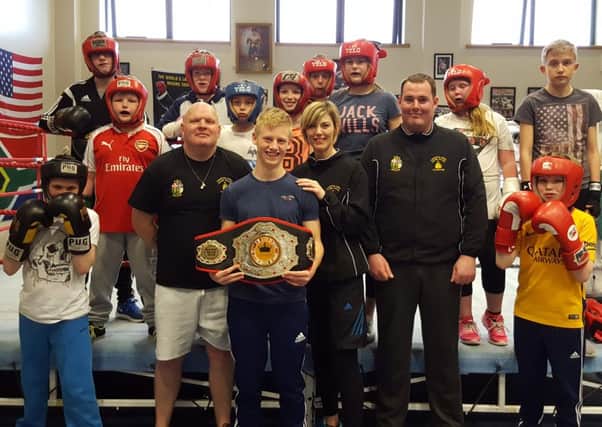 Junior members of Churchlands Golden Gloves with Matthew Boreland who took part in the Belfast Beltway Project. Also included coaches Mickey Fleming, Roberta Gaile and Conor McNicholl. INCRNF