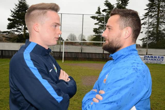 Face-Off! Aaron Burns (Linfield) and Jonny Tuffey (Glenavon) will go head to head in the Irish Cup final this Saturday (7th May).  Photo: Gary Gardiner.  IN BL WK 1816-505.