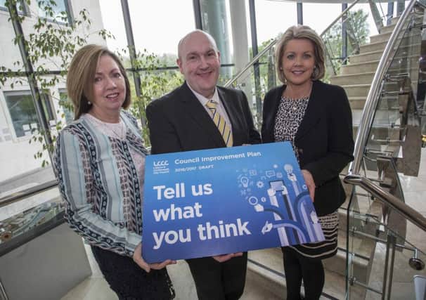 Council Chief Executive, Dr Theresa Donaldson; Alderman William Leathem and Kerrie-Anne McKibben from the Chief Executives Office promoted the Draft Performance Improvement Plan.