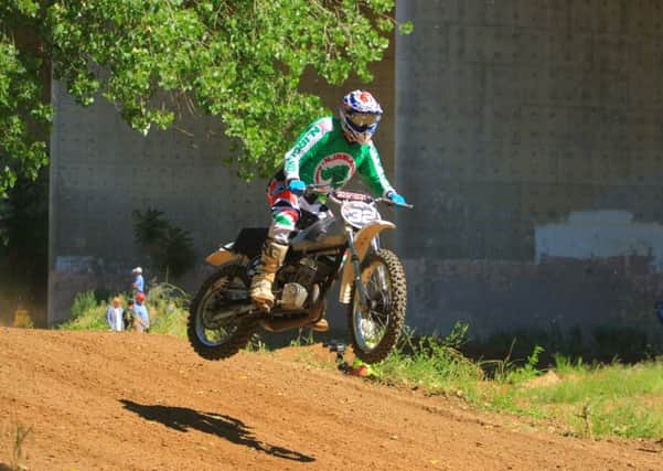 Ahoghill motocross star Trevor Calderwood in action in the CZ world championships in California, where he claimed a world championship.