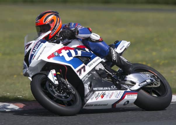 Ryan Farquhar testing the Tyco BMW superbike at Kirkistown in preparation for the North West 200.