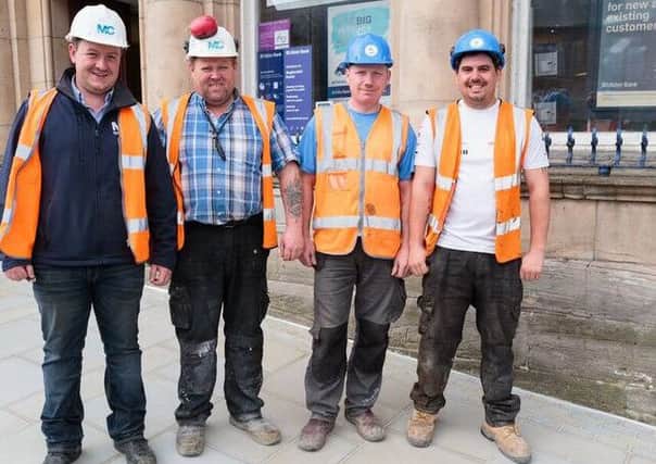 Pictured at the newly completed paving on Broad Street are:
Paul McCardle (Site Engineer), Alan Campbell (Site Supervisor), Tomasz Lengowski and Dean Hook.