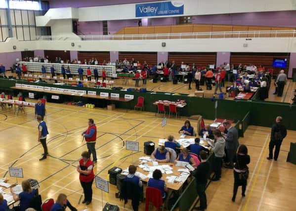 The count process gets under way at the Valley Leisure Centre, Newtownabbey.
