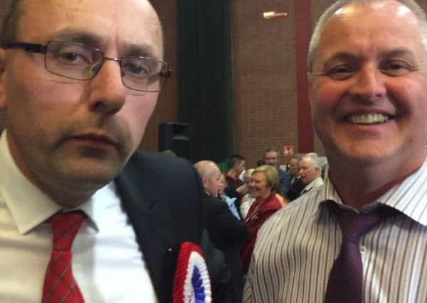 Mid Ulster's new DUP MLA, Keith Buchanan, with his election agent Cllr Paul McLean