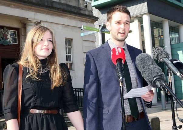 Belfast High Court. 
Daniel McArthur and his wife Amy. Picture: Â© Freddie Parkinson