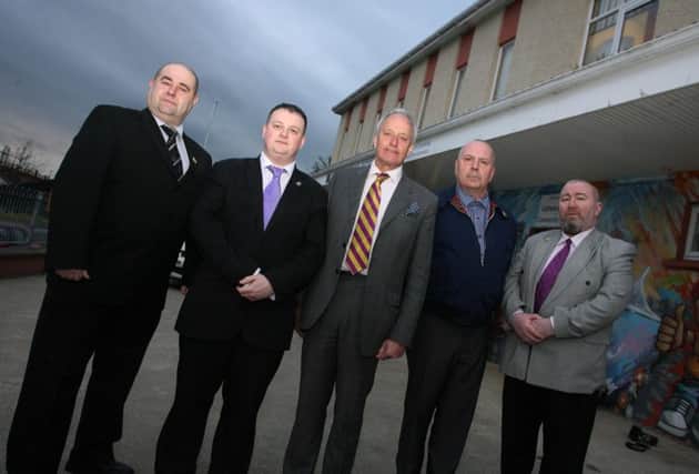 Dave Malcolm, left, with Neil Hamilton, Vice Chair, United Kingdom Independence Party (centre), fellow UKIP candidates Kyle Thompson and Geoff Cruickshank, and Brian Higginson, Regional Organiser, UKIP Northern Ireland, in 2014.