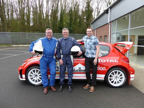 Richard Tannahill (right), his dad Jimmy and Brian Crawford, from Hillsborough  (left) will be heading to Spain for Rallye Trasmiera in May (26-28). Rally driver Jimmy Tannahill and his co-driver Brian Crawford will compete in Jimmy's ex- WRC Peugeot 206.