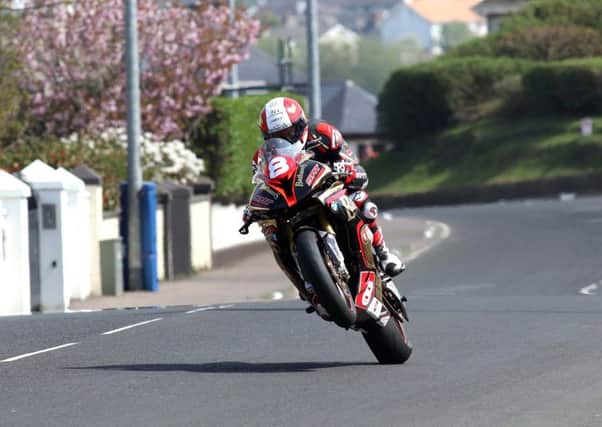 Michael Rutter on the Bathams SMT BMW Superstock machine at the North West 200 on Tuesday.