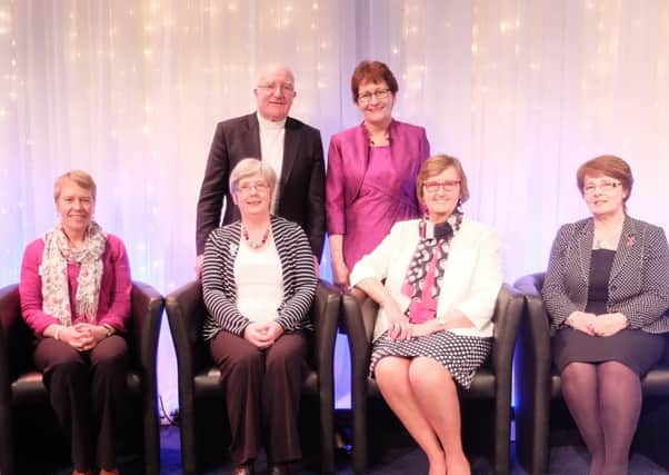 The Presbyterian Moderator, Dr Ian McNie, with Charlotte Stevenson, and seated, from left, Elaine Duncan, Sandra Stokes, Jean Farlow the new PW President, and Anne McNie.