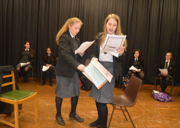 Pupils from Cullybackey College Drama Club rehearsing their original play, 'Why Drama?', which will be performed for The Buick and The Diamond Primary schools on Thursday June 16th.