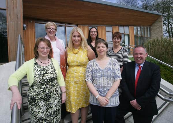 Pictured at The Rowan are Dr Alison Livingstone, Northern Trust Consultant Paediatrician; Marie Roulston, Northern Trust Executive Director of Social Work; Karen Douglas, Service Manager for The Rowan; Dr Olive Buckley, Clinical Director for The Rowan; Koulla Yiasouma, Northern Ireland Commissioner for Children and Young People; Inspector Anne Marks and Detective Chief Inspector Stevie Wilson, Police Service of Northern Ireland.  INCT 20-721-CON