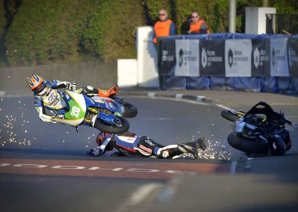 Dan Cooper and Ryan Farquhar crashed during the Supertwins race