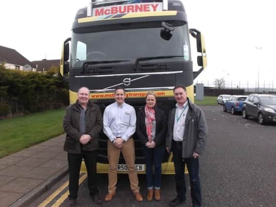 (L-R) Robert Hill from Northern Regional College, Noel Kerr from McBurney Transport, Heather Steele from Castle Tower School and Mervyn Lindsay from Northern Regional College. (Submitted Picture).