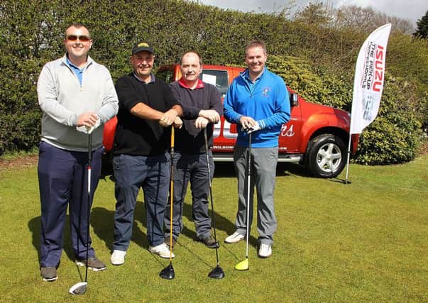 Gareth McCullough, John Montgomery, Nigel Douglas and Charlie Robinson prepare to tee off at Ballymena Golf Club. INBT 19-808H