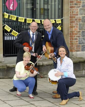Armagh City, Banbridge & Craigavon Borough Council Deputy Mayor Cllr Brendan Curran  along with Ralph McLean (BBC), Assistant Arts & Events Officer Danielle Fegan, Yvonne Jackson (Banbridge Traders) launch year's Buskfest which will take place in Banbridge on Saturday 25th June Â©Edward Byrne Photography