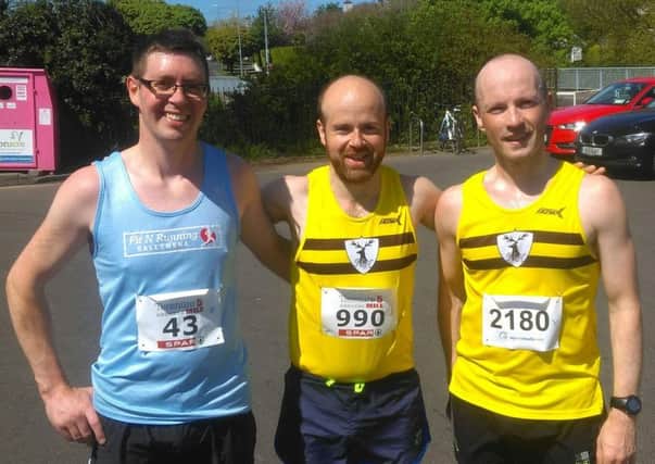 Pictured in Dublin at the Terenure 5mile road race are Colin Apperley, Mark McKinstry and Conor Shiels.