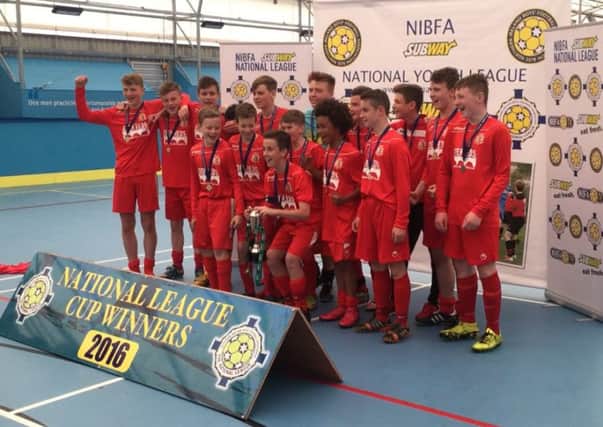 Portadown Youth under 14s celebrate victory in the NIBFA National League Cup final.