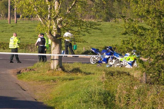 Police at the scene on the
Agivey Road between Ballymoney and Kilrea where a young Polish father died on Saturday afternoon. Picture: MATT STEELE/MCAULEY MULTIMEDIA