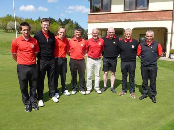The Banbridge Ulster Cup team which lost so narrowly to Rosapenna. (l to r) Richard Coburn, John Gallagher, Alan Caughey, Neville Kerr, Joe Glass, Cecil Wilson, Gary McCormick, Neil Diamond (captain).