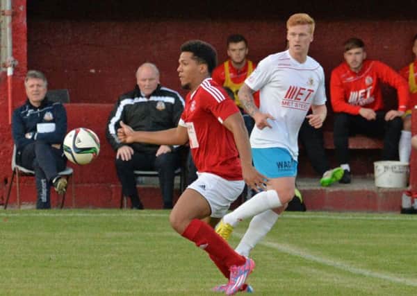 Guillaume Keke in action for Larne FC. INLT 35-018-PSB