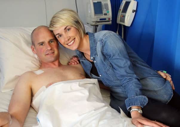 PACEMAKER, BELFAST, 18/5/2016: Ryan Farquhar with his wife Karen by his bedside as he recovers from his North West 200 race crash injuries in the Royal Victoria Hospital, Belfast.
PICTURE BY STEPHEN DAVISON