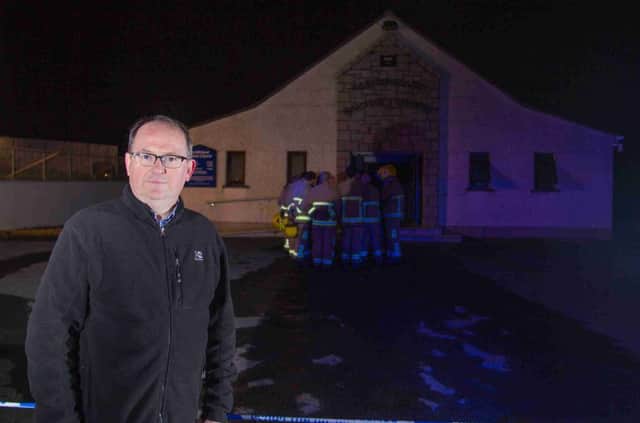 Press Eye - Northern Ireland - 18th May 2016

Three fire appliances attended an incident at Rathfriland Baptist Church last night after smoke was spotted rising from the roof and doors.
Tyres were set against the building which sustained damage to the inside and windows.

Pastor  Ian Wilson
Picture: Philip Magowan / PressEye