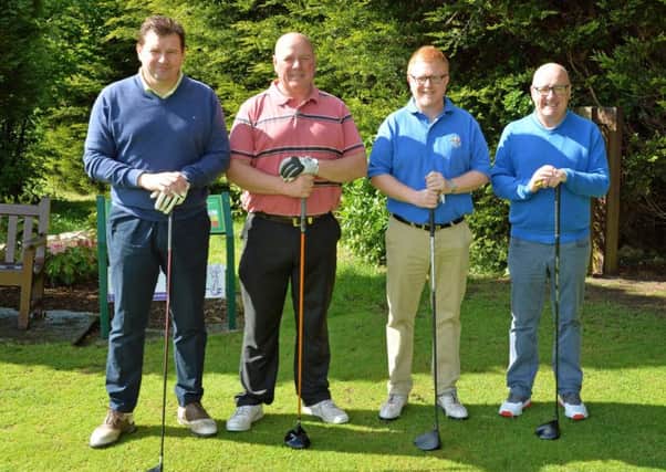 Taking part in the Teddy House Memorial competition at Carrickfergus Golf Club are Warren Wright, Simon Briers, Michael Keys and Stephen Ashe. INCT 19-001-PSB