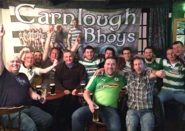 Celtic fans celebrating Brendan Rodgers' appointment as manager of the club at the Waterfall Bar, Carnlough.  INLT 21-661-CON