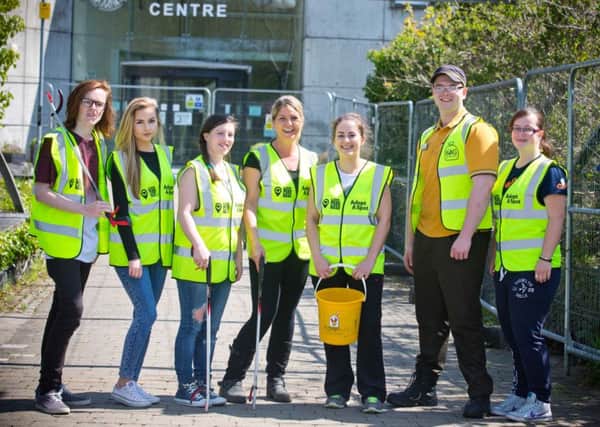 From L-R Chris Pope, Shannon Palmer, Cathy Cosgrove, Sarah Hegarty, Gemma Caldwell, Mathew Ramsey and Naomi Archer, McDonald's Ballymena staff particpating in a litter pick as part of the 2016 BIG Spring Clean.