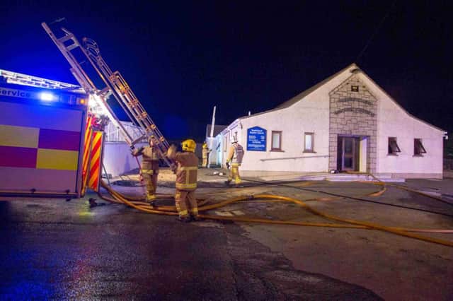 Press Eye - Northern Ireland - 18th May 2016

Three fire appliances attended an incident at Rathfriland Baptist Church last night after smoke was spotted rising from the roof and doors.
Tyres were set against the building which sustained damage to the inside and windows.

Picture: Philip Magowan / PressEye