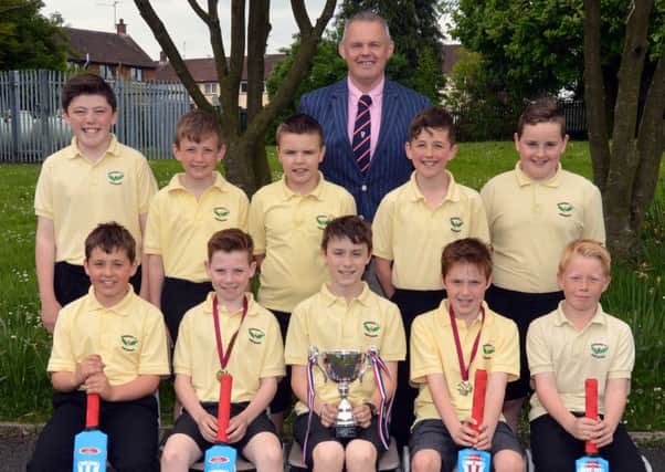Edenderry Primary School boys managed to retain Laurelvale's youth prize. Also included is Stephen Doyle (school principal).INPT20-209